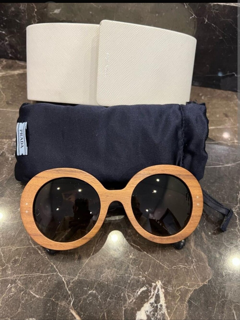 New Prada Wood Frame Sunglasses, Black Lense. Authentic, Box Inc - Picture 3 of 5